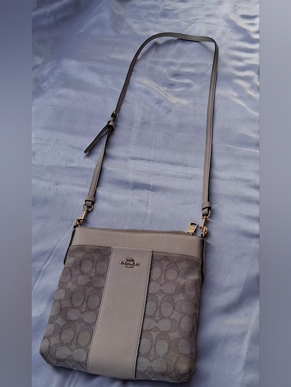 Coach Gray Signature Crossbody with Leather Trim